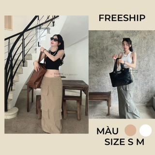 Set áo ba lỗ váy dài 4 túi hộp
