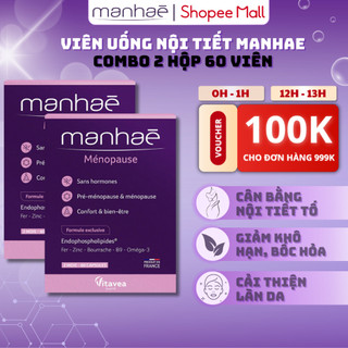 Combo 2 hộp viên uống Manhea cân bằng nội tiết tố nữ, tăng cường sinh lý, điều hòa kinh nguyệt 60v