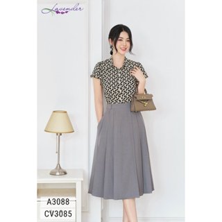Chân váy công sở nữ LAVENDER màu ghi dáng xòe xếp 3 ly dài qua gối CV3085