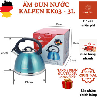 Ấm đun nước inox KALPEN KK03, ấm nước inox 3L, ấm còi báo sôi, ấm bếp từ, ấm đun nước bếp từ KALPEN