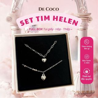 Bộ trang sức vòng cổ và vòng tay De Coco Helen trái tim