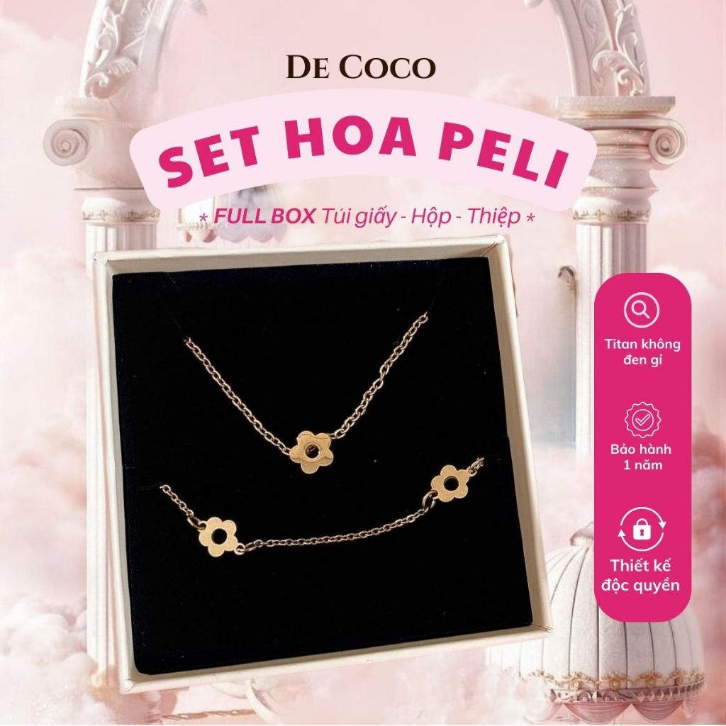 Bộ trang sức vòng cổ và vòng tay De Coco Peli hoa nhí (kèm Túi giấy + Hộp + Thiệp)