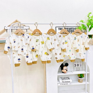 Combo 3-5 Bộ dài tay cho bé gái bé trai nằm điều hoà thun tăm in hình dễ thương co dãn thoải mái 2-24kg