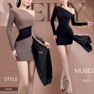 MEILY - Đầm body tay dài trễ vai, điểm nhấn layer thun lưới mềm mại nữ tính