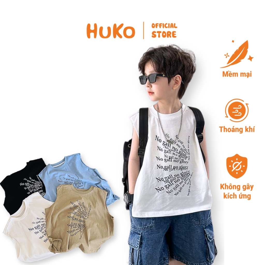 Áo sát nách cho bé trai không tay HUKO HAT50, cotton mềm thoáng mát, dáng rộng basic Hàn Quốc