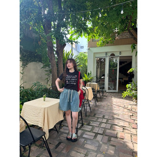 Quần short denim lưng chun