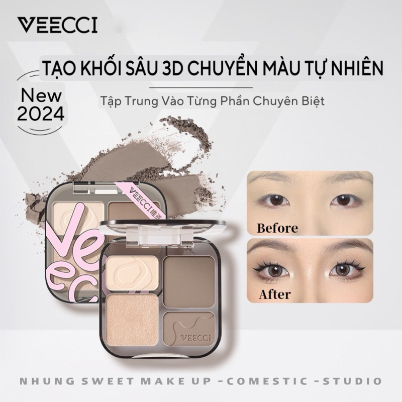 Bảng Phấn Tạo Khối VEECCI Hightlight Bắt Sáng Tự Nhiên Tích Hợp Má Hồng Lâu Trôi Chống Nước