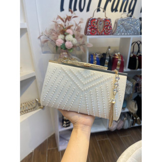 Clutch ví cầm tay dự tiệc đính đá bản to sang trọng đính ngọc - ví nữ đi tiệc 2459
