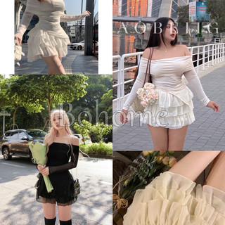 Set chân váy voan tầng kèm áo trễ vai 2 lớp xẻ tà có bigsize Bohome