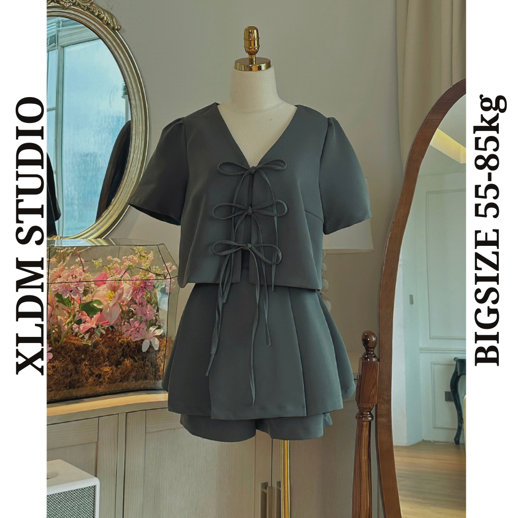 Set váy BIGSIZE áo blaze mỏng, chân váy xếp ly thiết kế XLDM Studio ( Bonnie set)