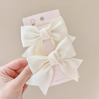 Set 2c nơ kẹp tóc chất liệu lụa màu pastel MN617
