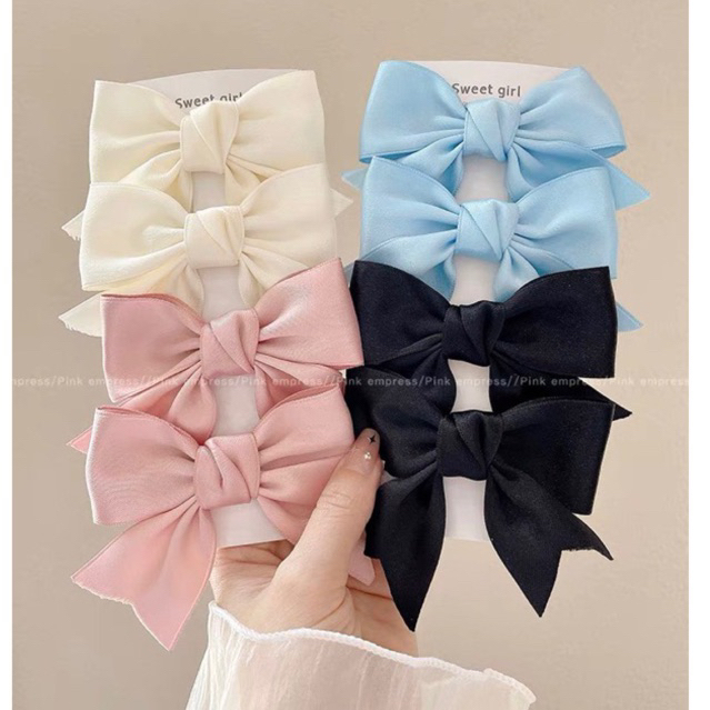 Set 2c nơ kẹp tóc chất liệu lụa màu pastel MN617