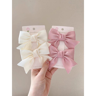 Set 2c nơ kẹp tóc chất liệu lụa màu pastel MN617