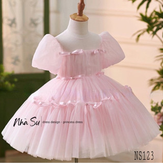  Đầm công chúa hồng bông xoè đính nơ tùng và áo NS123 váy cho bé gái phong cách tiểu thư 