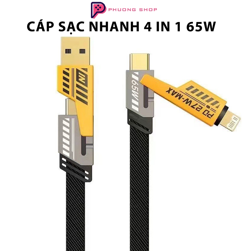 Dây sạc nhanh 4 in 1 65W sạc Usb to Type C , Type C to Type C, Type C to L, USB  to L
