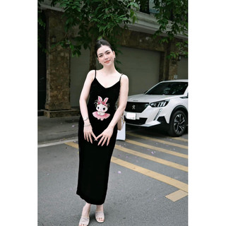 Váy nhung hai dây hoạ tiết xinh iu