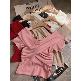 Áo thun chéo vạt trễ vai hàng qc
