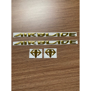 Bộ tem chữ và Logo Air Blade mạ crom màu vàng_Decal