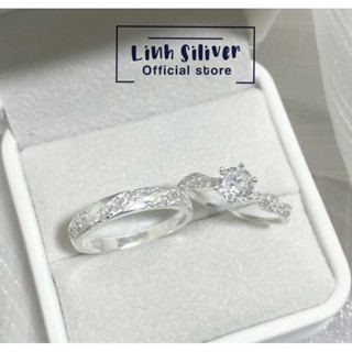 Nhẫn cặp đôi bạc ta- Nhẫn đôi nam nữ đính đá
