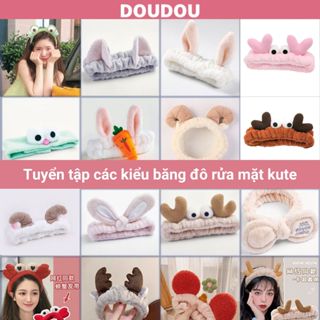 Băng đô rửa mặt Doudou Cài tóc tai thỏ Bờm tóc nữ dễ thương chất bông mềm mịn thấm hút tốt FD004