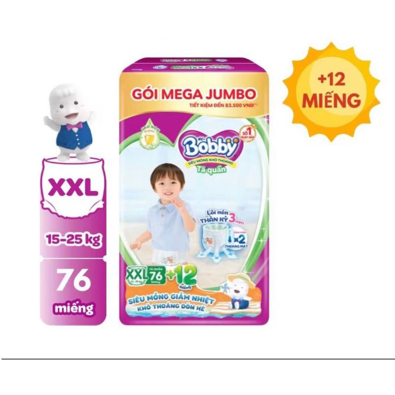 BỈM, Tã quần Bobby Mega M112, L96, XL84, XXL76 MẪU GẠO NON