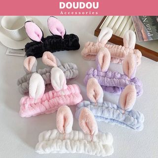 Băng đô rửa mặt Doudou Cài tóc tai thỏ Bờm tóc nữ dễ thương chất bông mềm mịn thấm hút tốt FD003