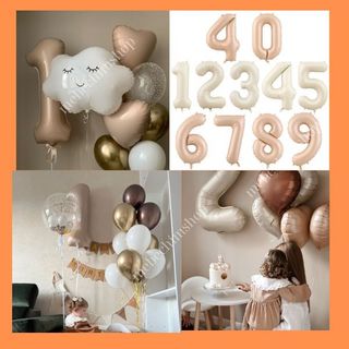 Bóng bay số màu nâu, màu kem, màu caramen cỡ lớn 32 inch 75cm, bóng bay trái tim, ngôi sao màu nâu MC01