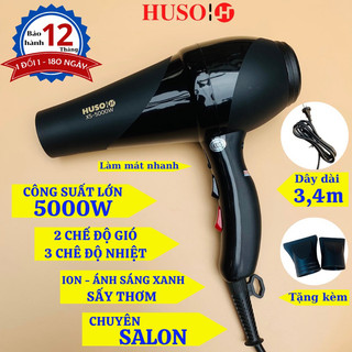 Máy sấy tóc HUSO sấy tóc công suất lớn 5000W thơm tạo kiểu 2 chiều nóng lạnh tích hợp công nghệ ION âm bảo vệ tóc