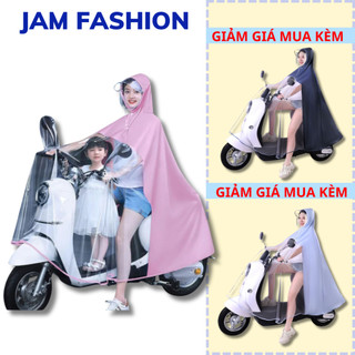 Áo mưa trùm cho mẹ và bé, áo mưa xe điện kèm kính chống mưa hắt dài đến gót chân