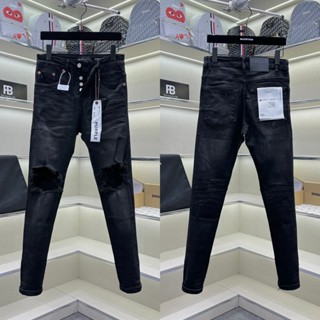Quần jean bò nam Purple skinny đen mài wash loang sóng rách to thủng gối 4 cúc mác lụa boy phố