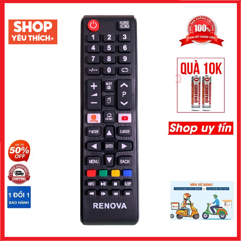 Điều khiển tivi renova, Remote tivi renova chính hãng - bảo hành 6 tháng lỗi 1 đổi 1