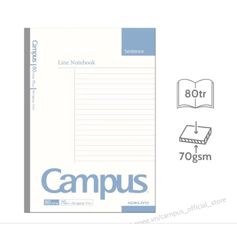 10 quyển Vở  gáy keo dòng kẻ không chấm Campus Line Basic Notebook 80 trang, khổ B5