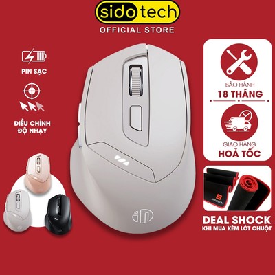 Chuột không dây bluetooth sạc pin SIDOTECH INPHIC DR6 tắt âm silent 6 nút bấm đèn led báo pin công thái học laptop PC