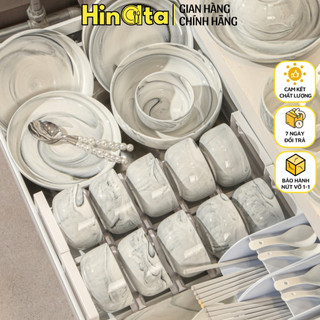 Bộ chén bát đĩa gốm sứ cẩm thạch vân đá HINATA cao cấp bộ tô bát dĩa sứ ăn cơm dùng được cho lò nướng máy rửa bát