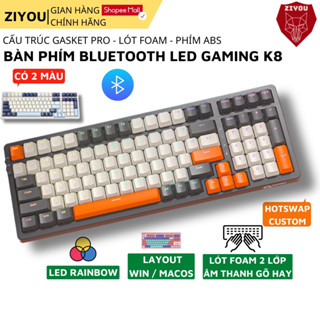 Bàn Phím Cơ Không Dây Hotswap Ziyou K8 Kết Nối Đa Năng 3 Mode, Trục Cơ Red Switch Có Lót Foam Cao Cấp