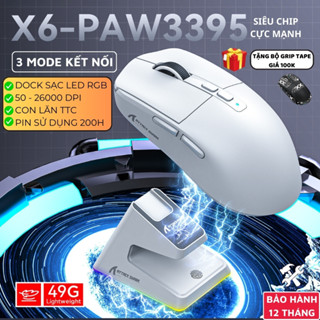 Chuột Bluetooth Không Dây Chip PAW3395 Ziyou X6 Attack Shark Dock Sạc RGB Không Dây Gaming Siêu Nhẹ