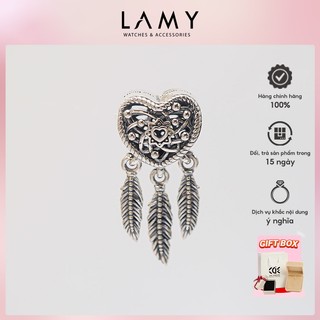 Charm bạc cde openwork heart & three feathers dreamcatcher charm cde1146 - charm cao cấp s925