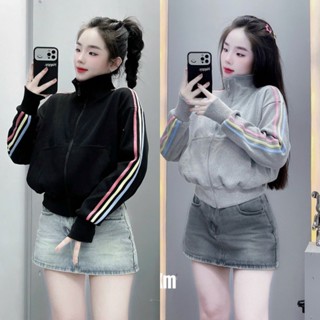 Áo Khoác Nỉ CỔ CAO Dây Kéo SỌC VIỀN Màu CẦU VÒNG Mẫu Mới Siêu HOT