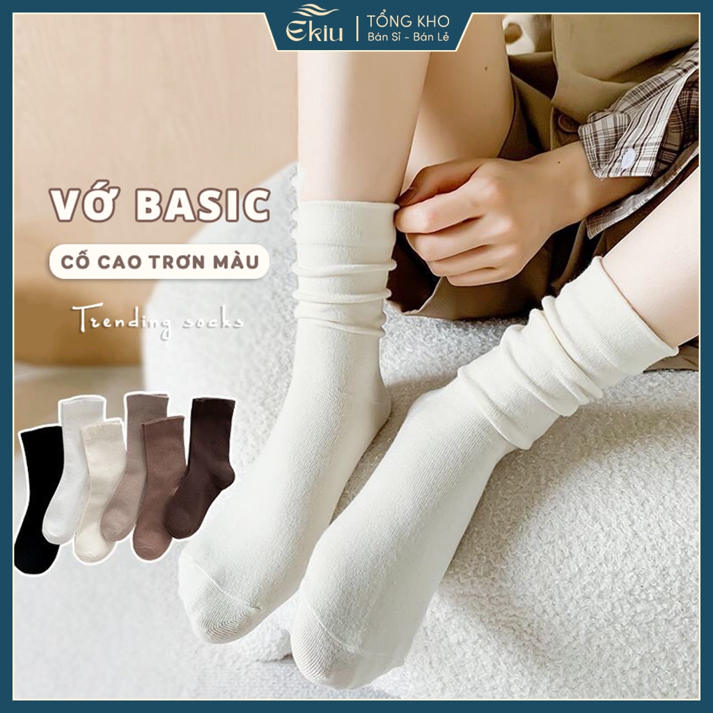 Tất vớ nam nữ trơn tone trầm dễ mix phối đồ, chất liệu cotton co giãn 4 chiều - Ekiu Shop