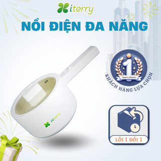 Nồi điện đa năng mini HiTerry dung tích 1,7L 700W chống dính tráng men ceramic 2 tầng nồi lẩu điện mini nấu mì, cơm