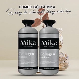  Cặp Dầu Gội Xả Collagen MIKA phục hồi hư tổn cho da đầu dầu bết- ngăn gàu dầu gội collagen ngăn rụng tóc. 