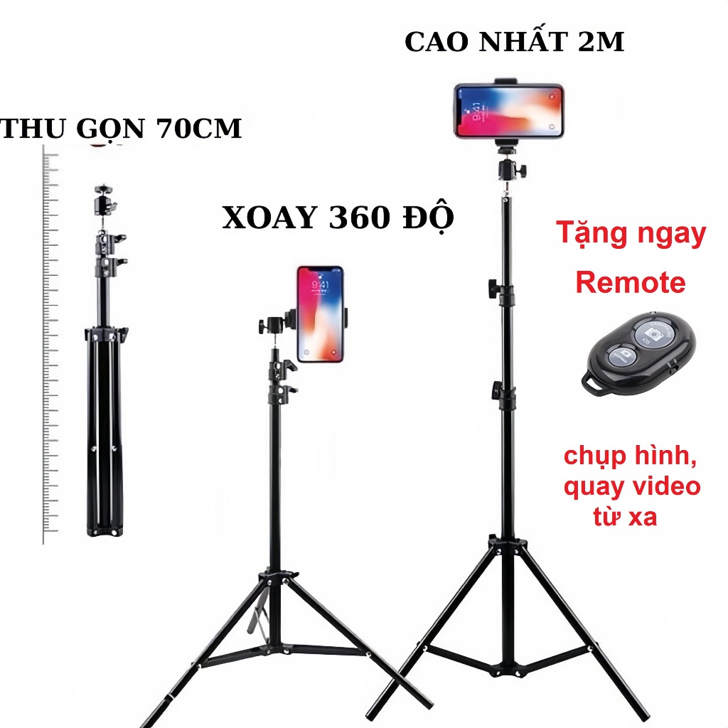 [Tặng nút bấm Bluetooth] Giá Đỡ Điện Thoại, Nút bấm Chụp Ảnh, Chân Máy Tripod Cây Livestream Có Kẹp 