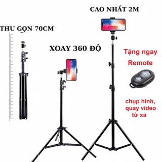 [Tặng nút bấm Bluetooth] Giá Đỡ Điện Thoại, Nút bấm Chụp Ảnh, Chân Máy Tripod Cây Livestream Có Kẹp Chắc Chắn