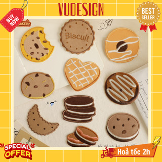 Sticker Vải, Sticker Ủi Thêu Quần Áo, Balo, Túi, Mũ Bánh Qui Cookie Biscuit Chocolate Chip Vudesign