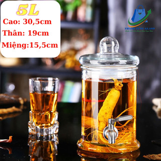 BÌNH NGÂM RƯỢU THỦY TINH TRỤ TRƠN 5 LÍT ( DUNG TÍCH THỰC 4.2L )