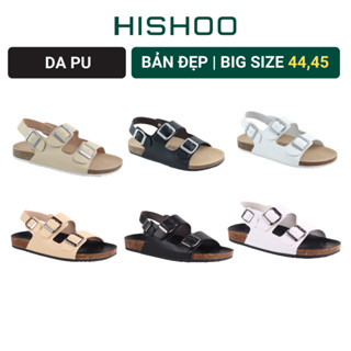  Dép giày sandal đế trấu birken đi học nam nữ unisex 2 khóa MẶT ĐEN da PU chính hãng Hishoo VNXK Ulzzang  S102 