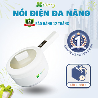 Nồi điện đa năng HiTerry dung tích 2,3L 700W chống dính tráng men ceramic 2 tầng nồi lẩu điện mini nấu mì, cơm, rán, hấp