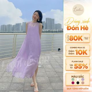 Đầm váy suông dáng dài tơ nhăn LeeGi Design chất tơ cao cấp mềm mại - Min605