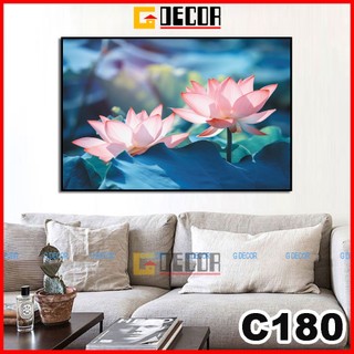 Tranh treo tường canvas 1 bức hiện đại, tranh hoa sen trang trí phòng khách, phòng ngủ, spa C180