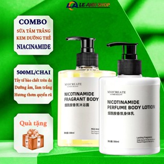 Combo sữa tắm  và sữa dưỡng thể trắng da Niacinamide 500ml Maycreate
